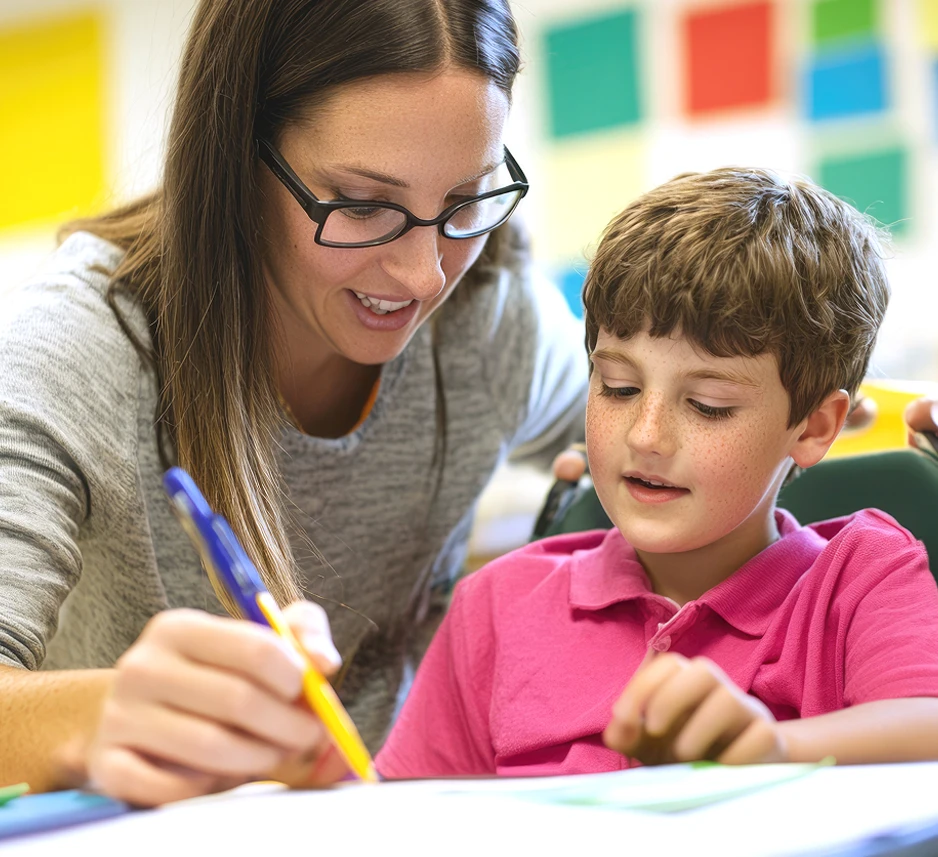 Teacher Helping Student Write